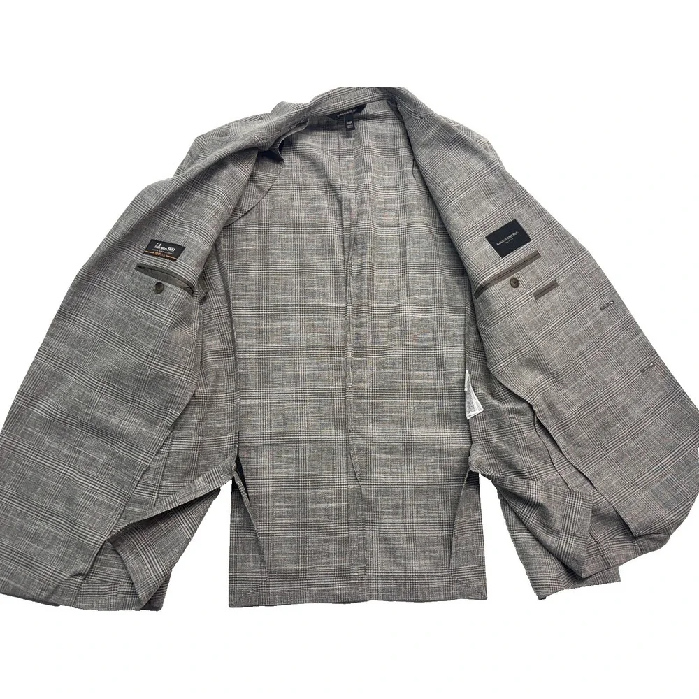 Banana Republic 38R Taupe Plaid Linen Cotton Wool Blazer Jacket Sport Coat Light
